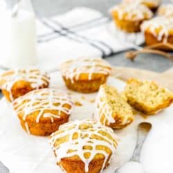 Eggless Banana Bread muffins drizzled with sugar glaze