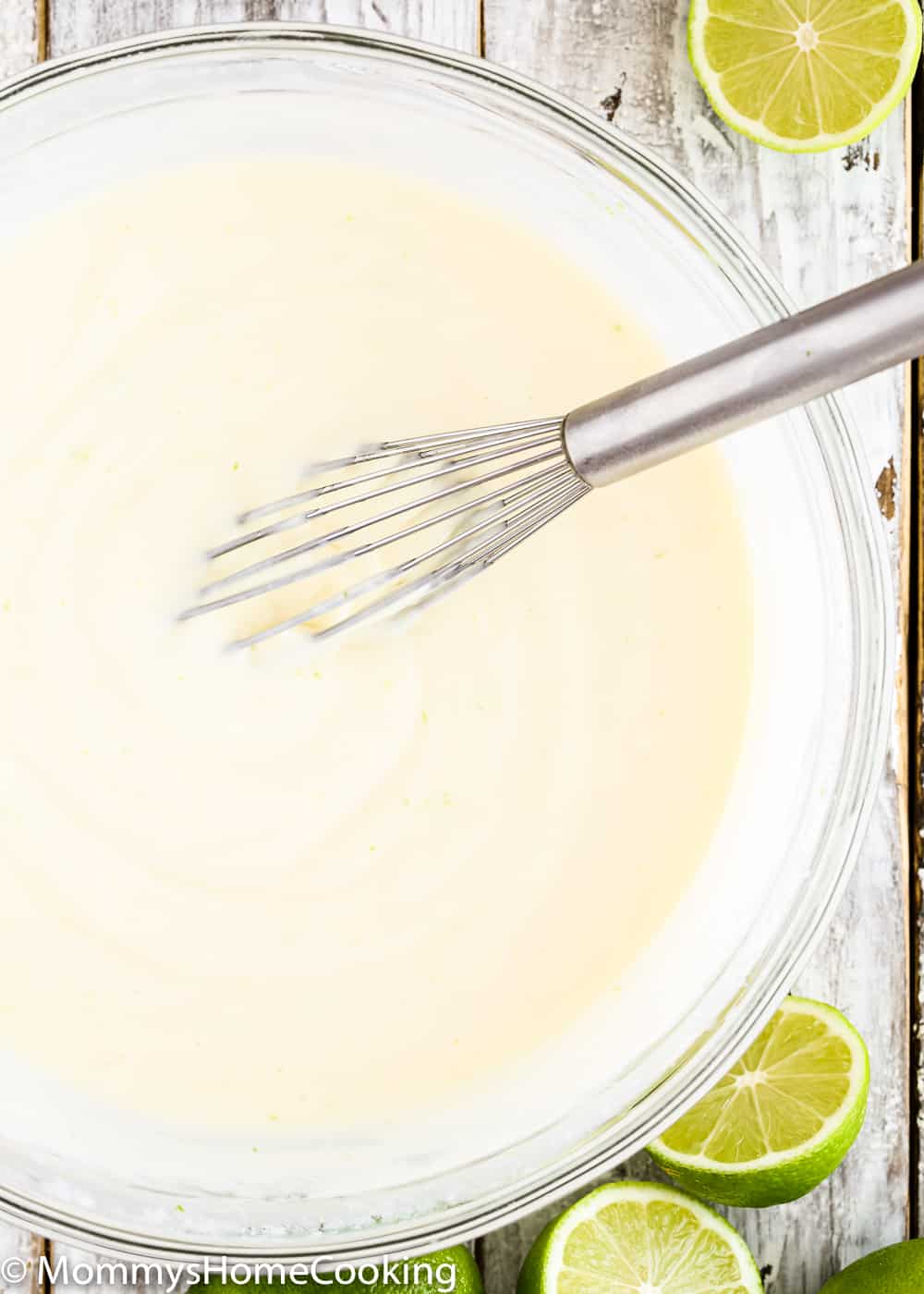 bowl with eggless key lime pie filling 