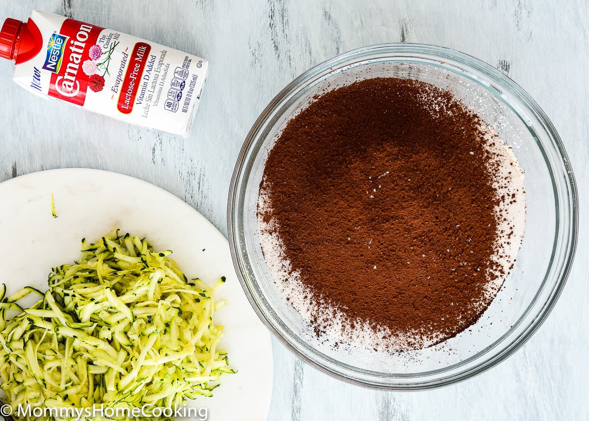 dry ingredients needed to make Eggless Fudgy Zucchini Brownies.
