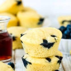 Eggless Blueberry Pancake Muffins over a wooden table