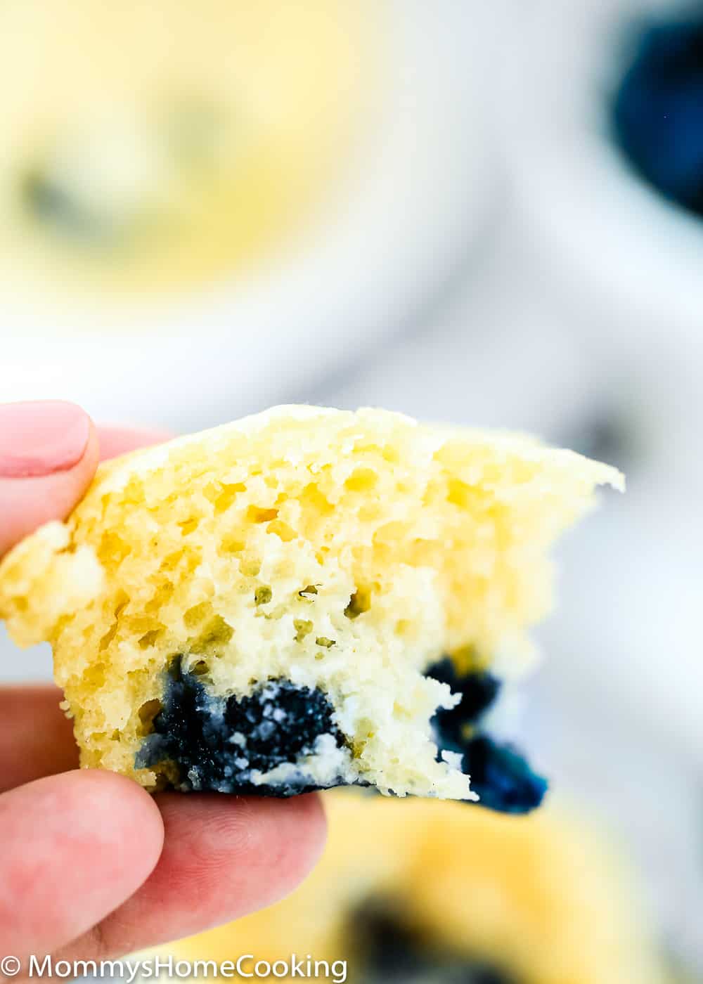 Fluffy Eggless Blueberry Pancake Muffin cut open 
