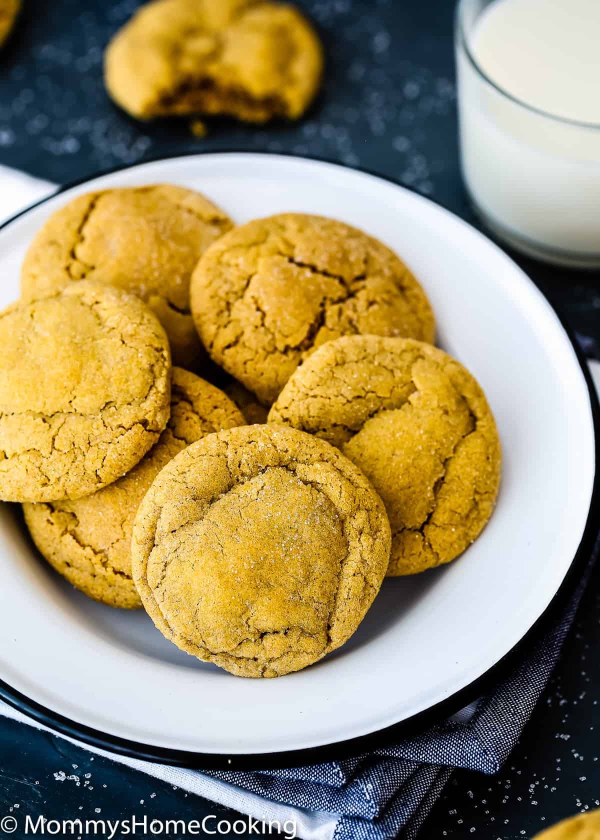 Eggless Pumpkin Snickerdoodles cookies in a plate.