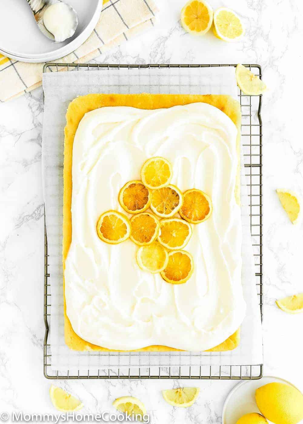 Eggless Lemon Cake with candied lemon and buttercream.