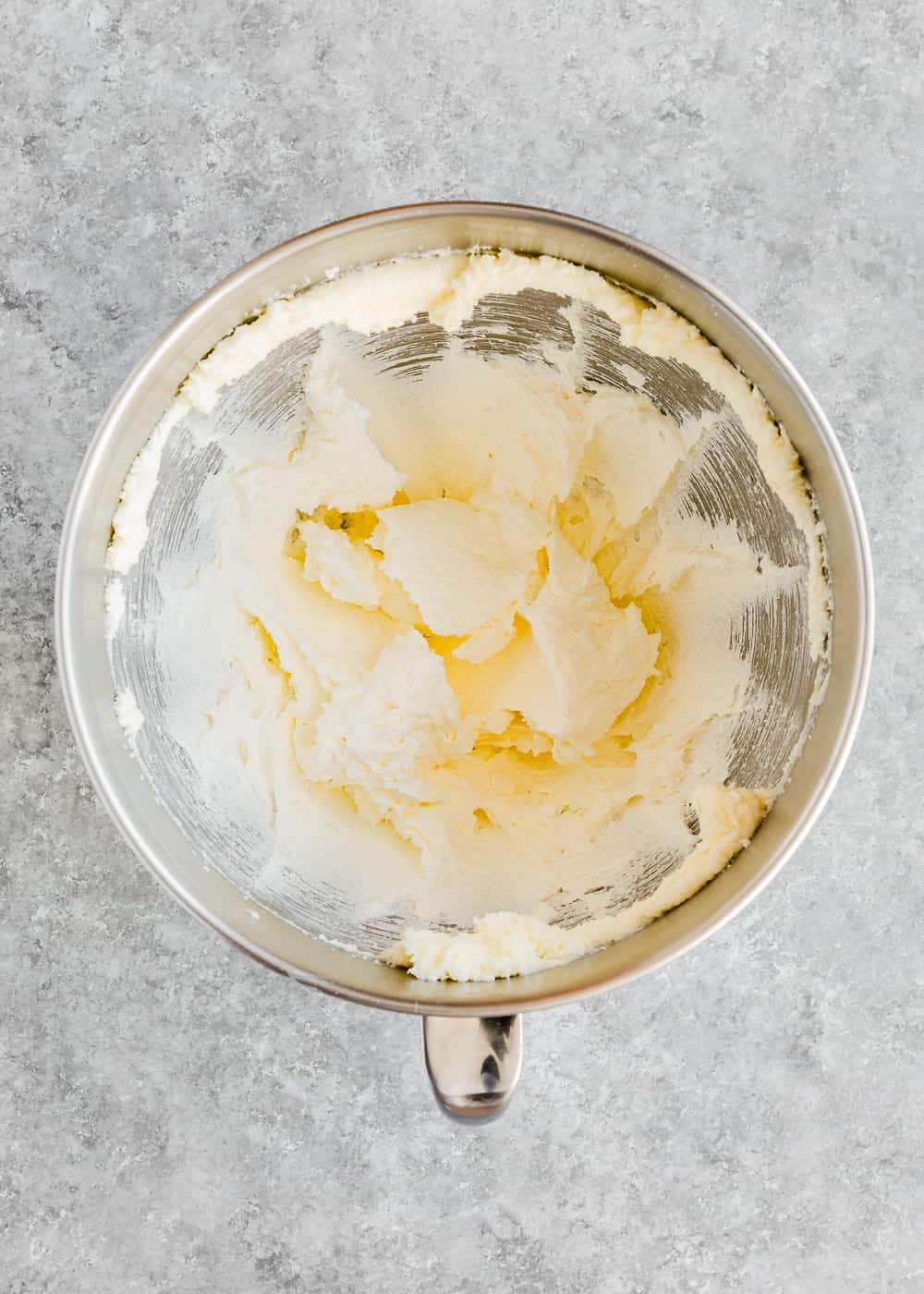 butter and sugar creamed together in a stand mixer bowl. 