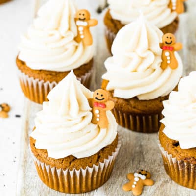 Eggless Gingerbread Cupcakes with cinnamon cream cheese frosting