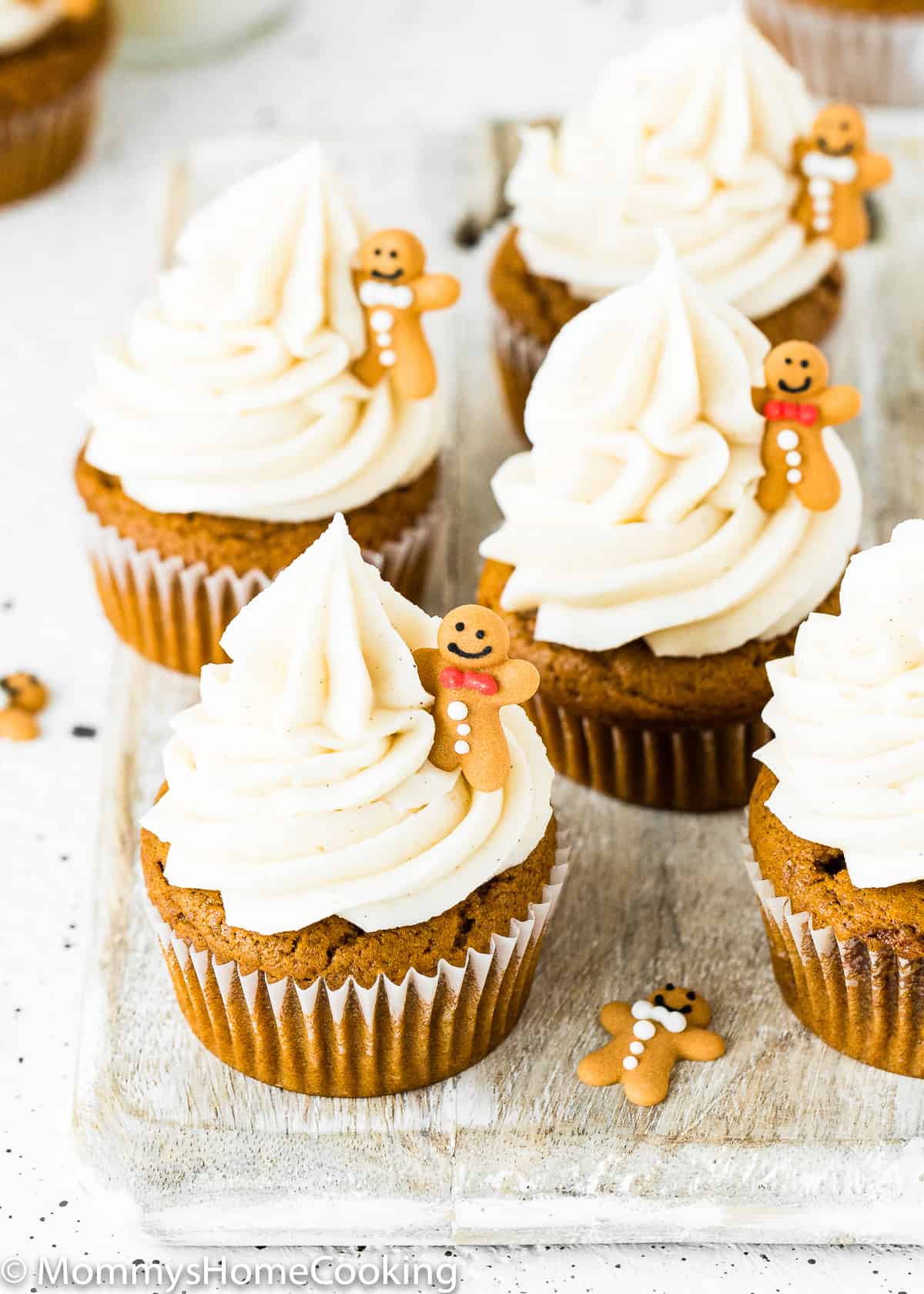 Eggless Gingerbread Cupcakes with cinnamon cream cheese frosting.
