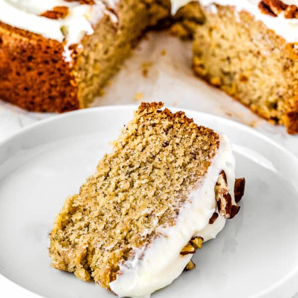 slice of Eggless Banana Cake on a plate