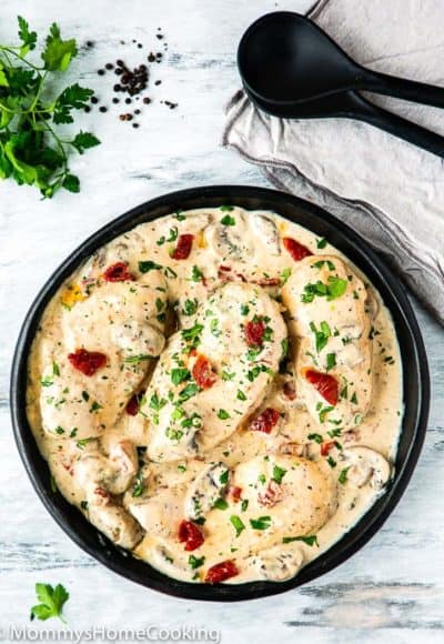 Instant Por Creamy Chicken and Mushrooms in a serving plate