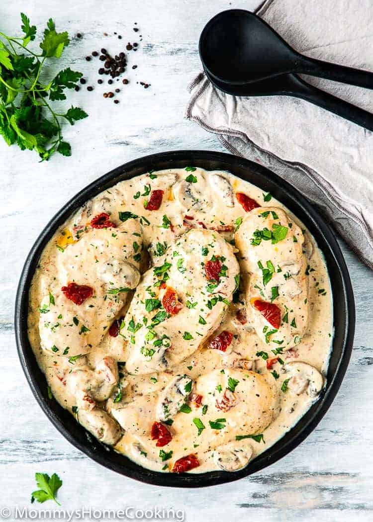 Instant Por Creamy Chicken and Mushrooms in a serving plate 