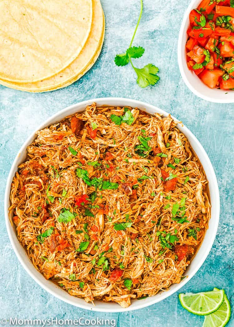 Easy Instant Pot Mexican Shredded Chicken garnished with cilantro