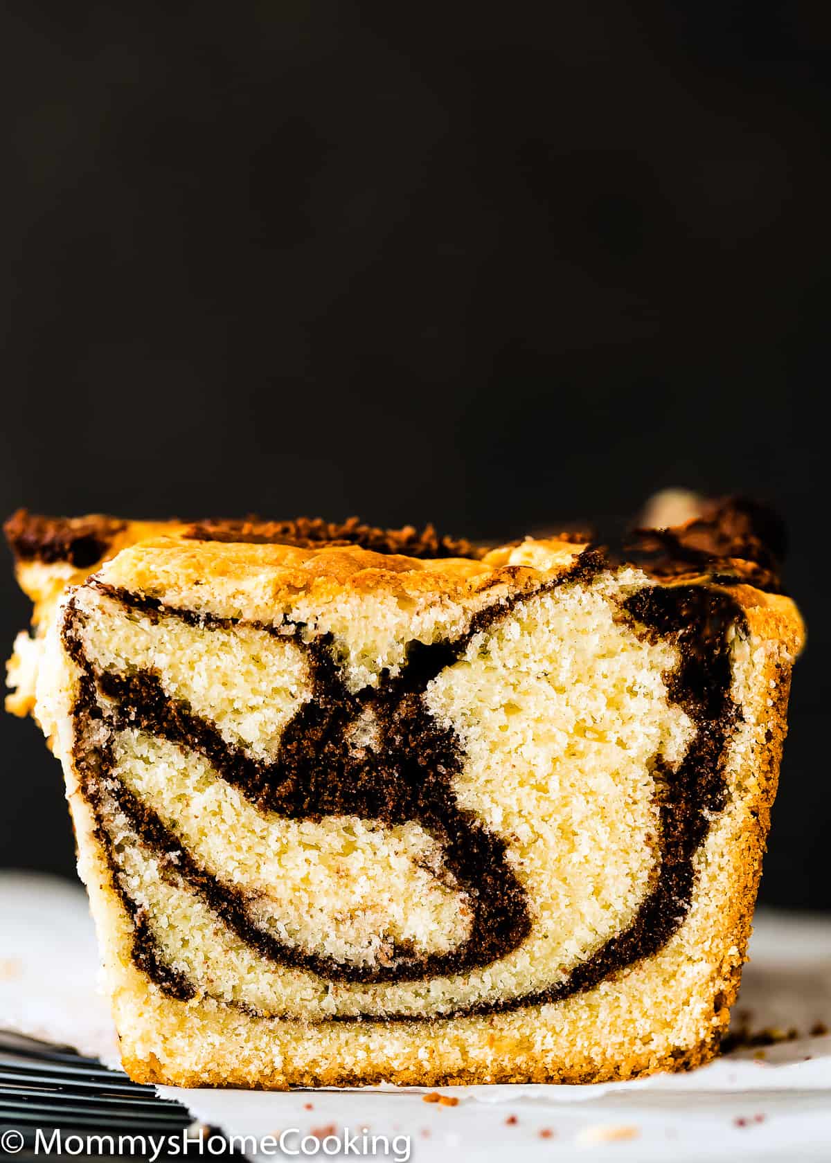 Eggless Marble Cake loaf showing fluffy inside texture