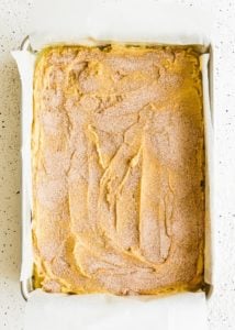 unbaked Eggless Snickerdoodle Bars in a rectangular baking pan.