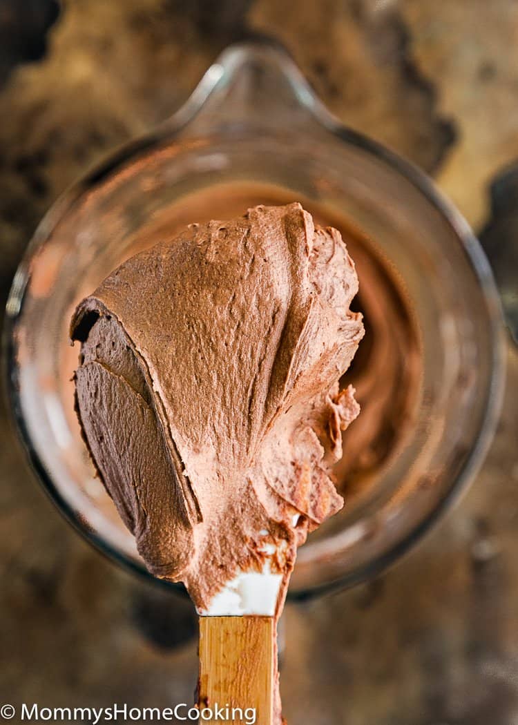 chocolate buttercream on a spoon