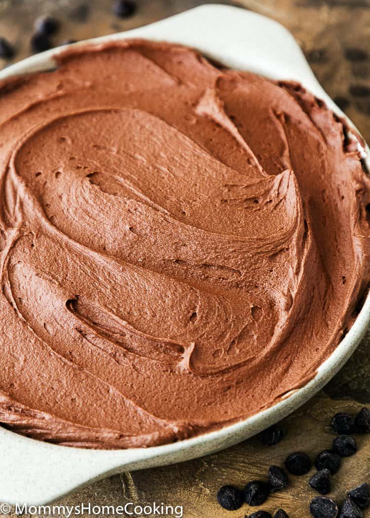 smooth chocolate frosting in a bowl