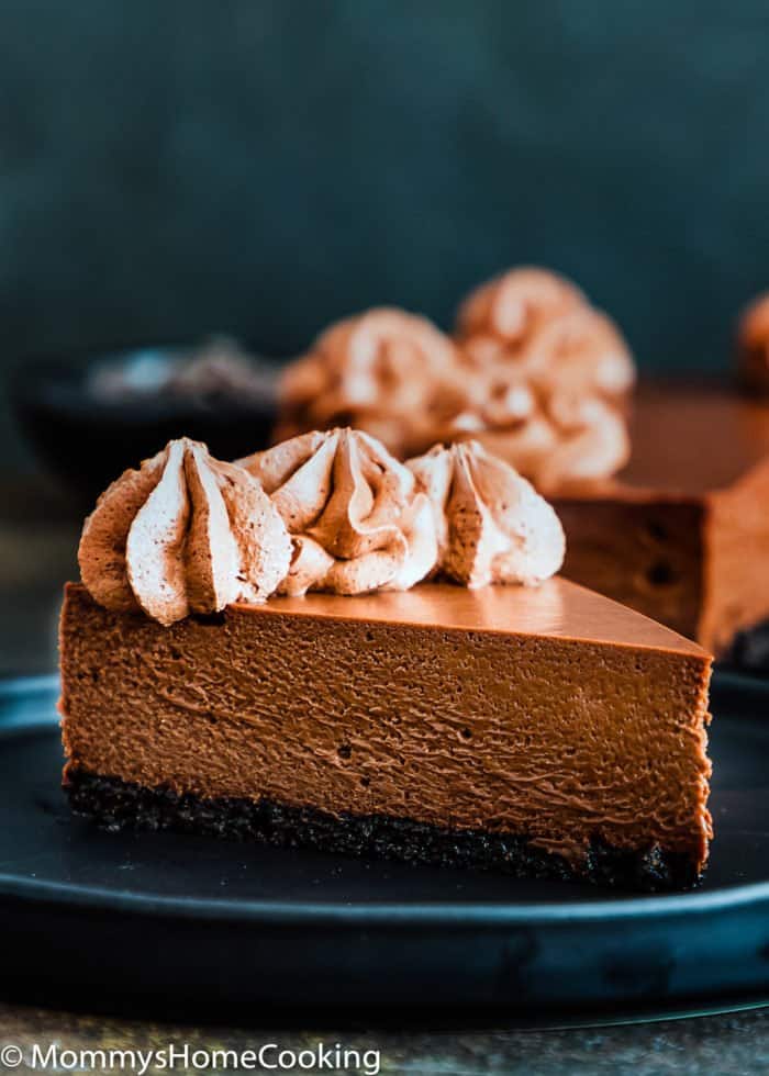 Eggless Chocolate cheesecake slice with chocolate whipped cream