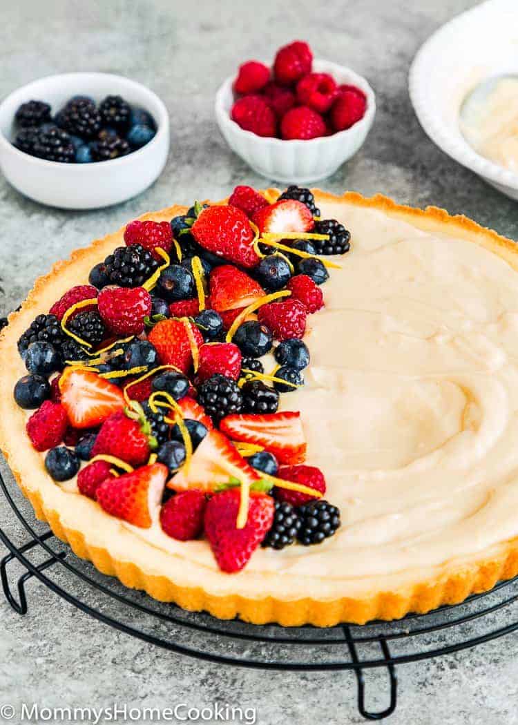 Eggless Fruit Tart with fresh berries and eggless pastry cream 