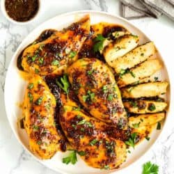 Mustard Glazed Chicken Breasts in a serving plate