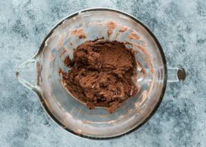 chocolate egg-free dough in a mixing bowl