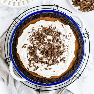 overhead view of a whole No-Bake Eggless Chocolate Cream Pie