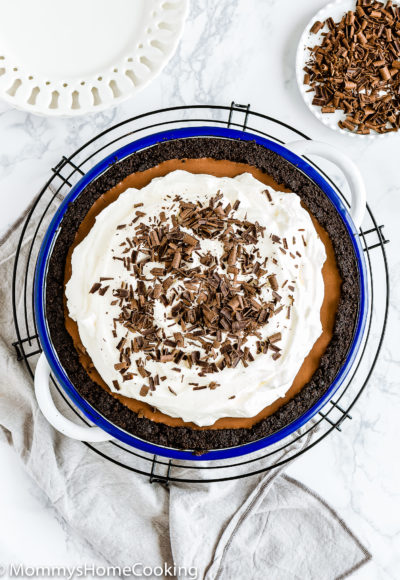 overhead view of a whole No-Bake Eggless Chocolate Cream Pie
