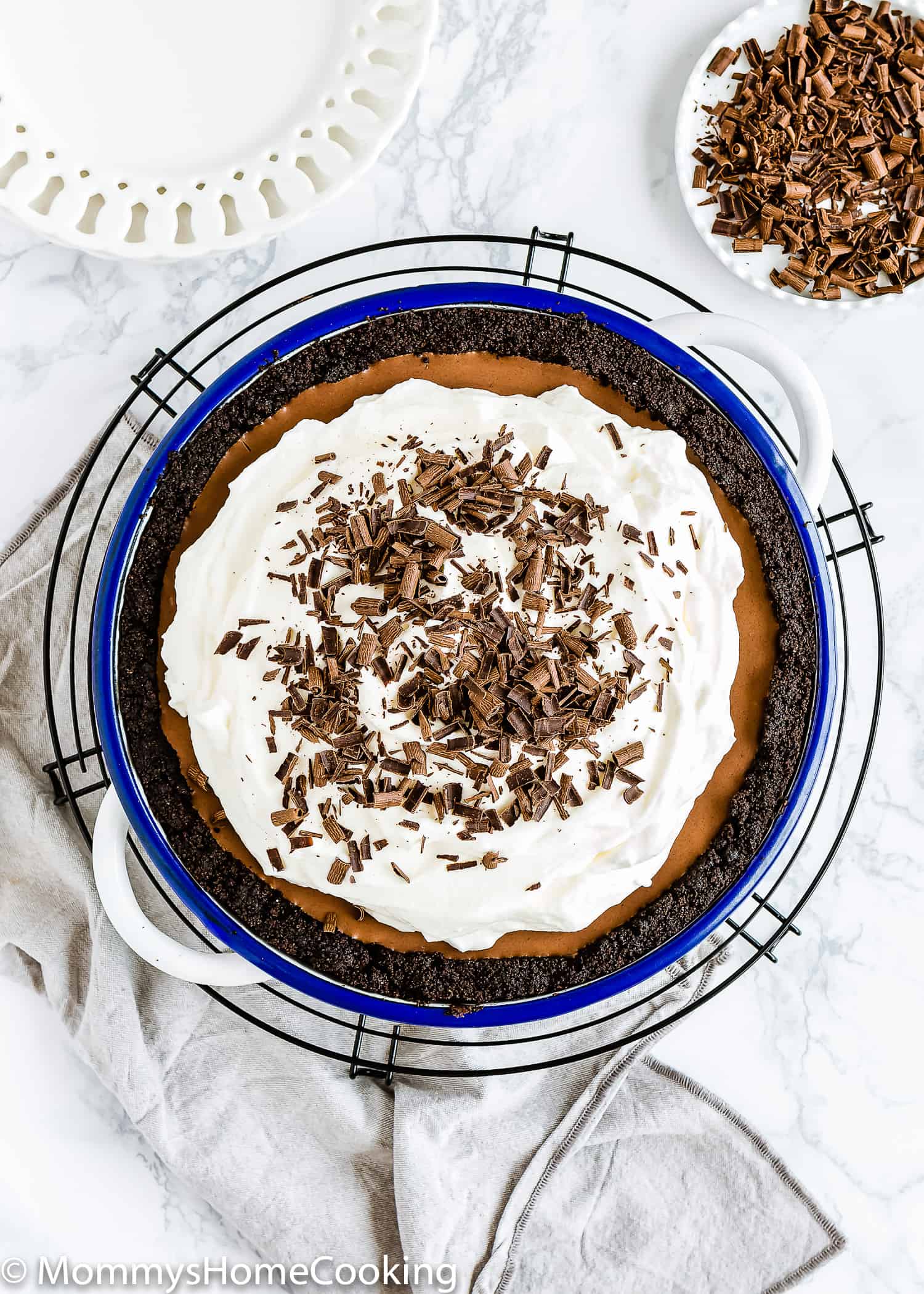 overhead view of a whole No-Bake Eggless Chocolate Cream Pie.