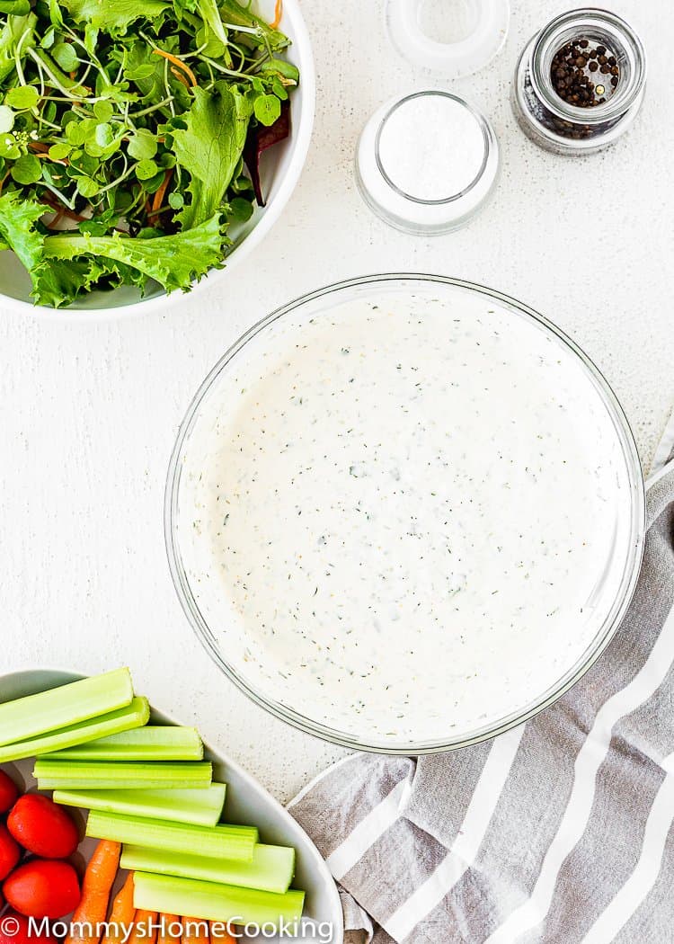 Homemade Eggless Ranch Dressing/Sauce in a mixing bowl