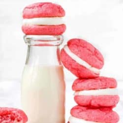 Eggless whoopie pies with a glass of milk
