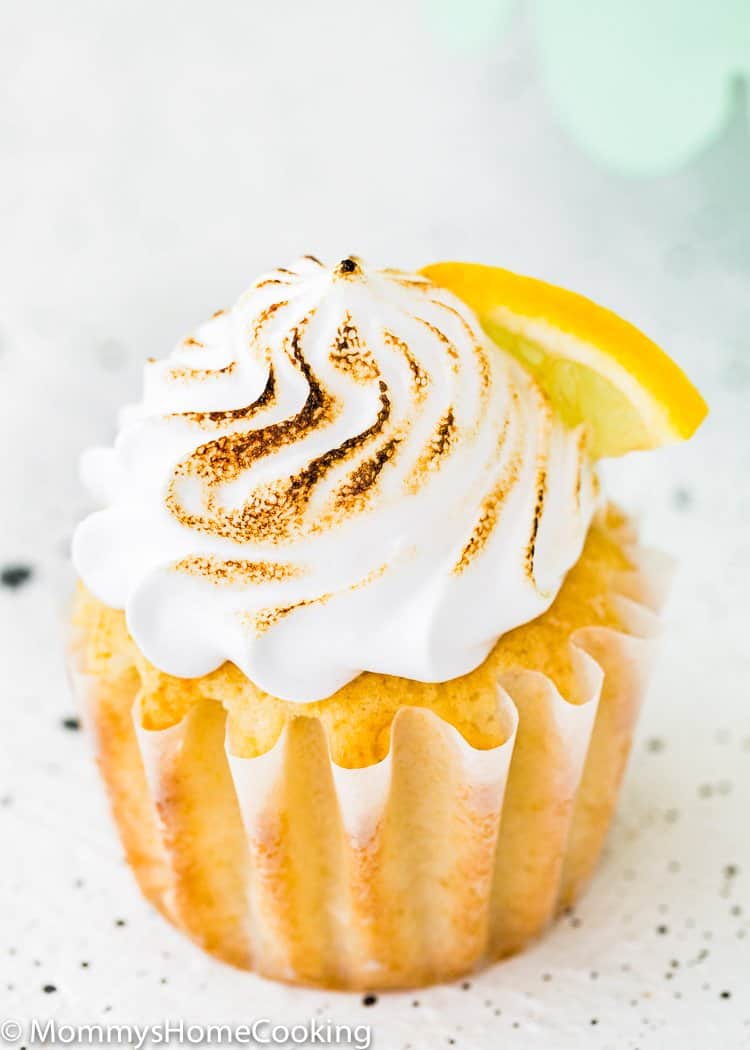 Eggless Lemon Meringue Cupcakes close up