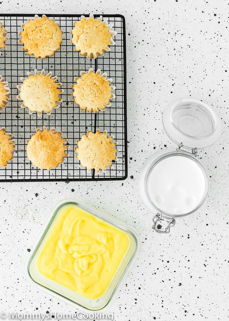 Ingredients for no-egg lemon meringue cupcakes.