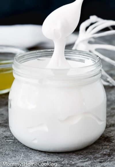 Homemade Eggless Marshmallow Fluff in a jar