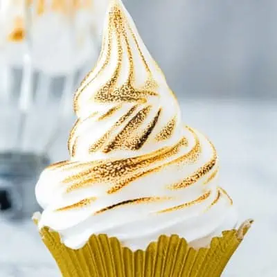 toasted eggless meringue in a cupcake cup.