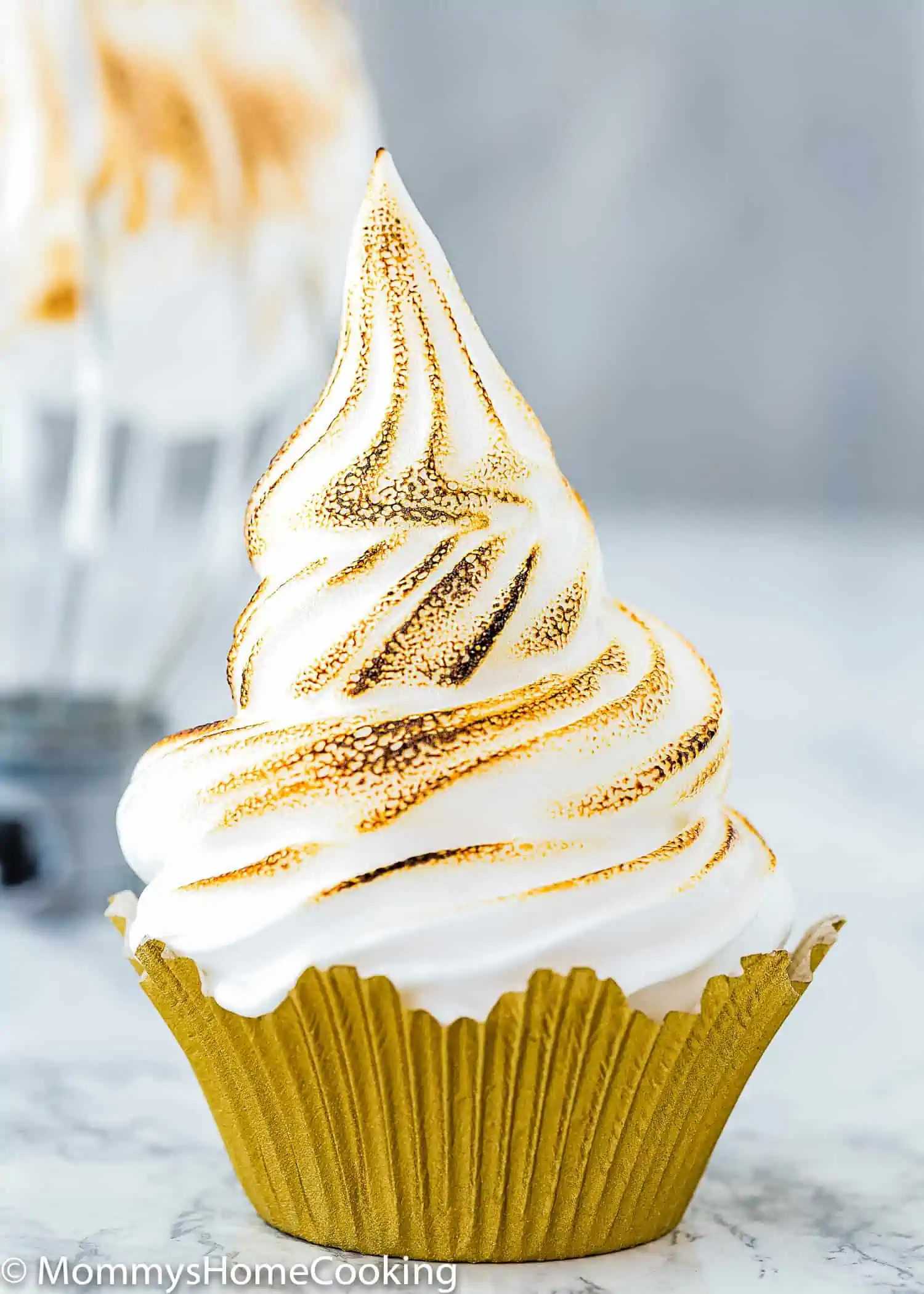 toasted eggless meringue in a cupcake cup.