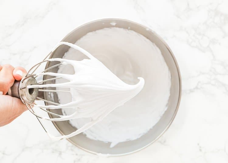 stand mixer whisk with eggless Aquafaba Meringue. 