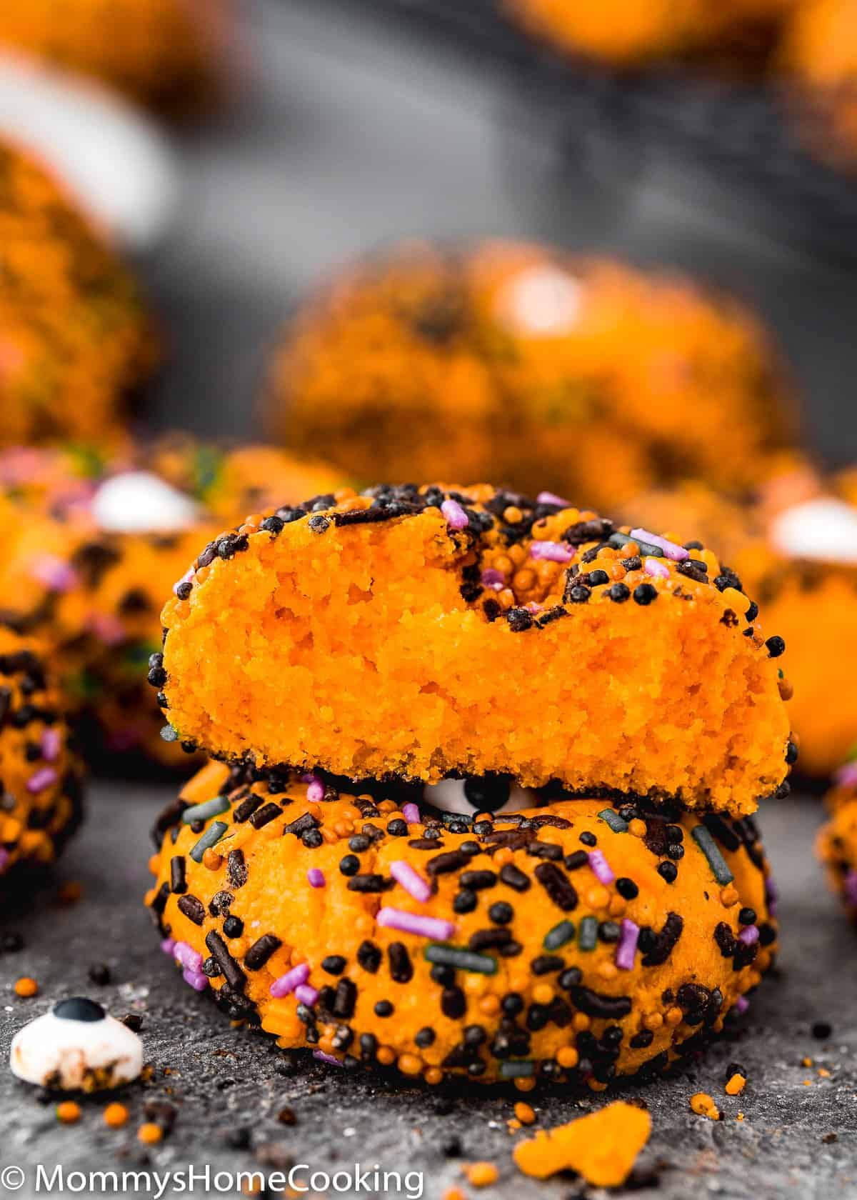 Easy Eggless Halloween Cookies showing the inside texture