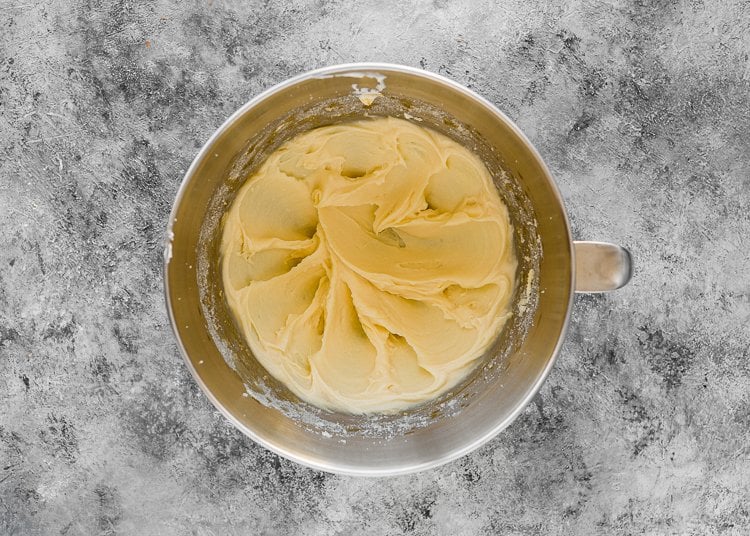 butter and sugar cream together in a stand mixer bowl. 
