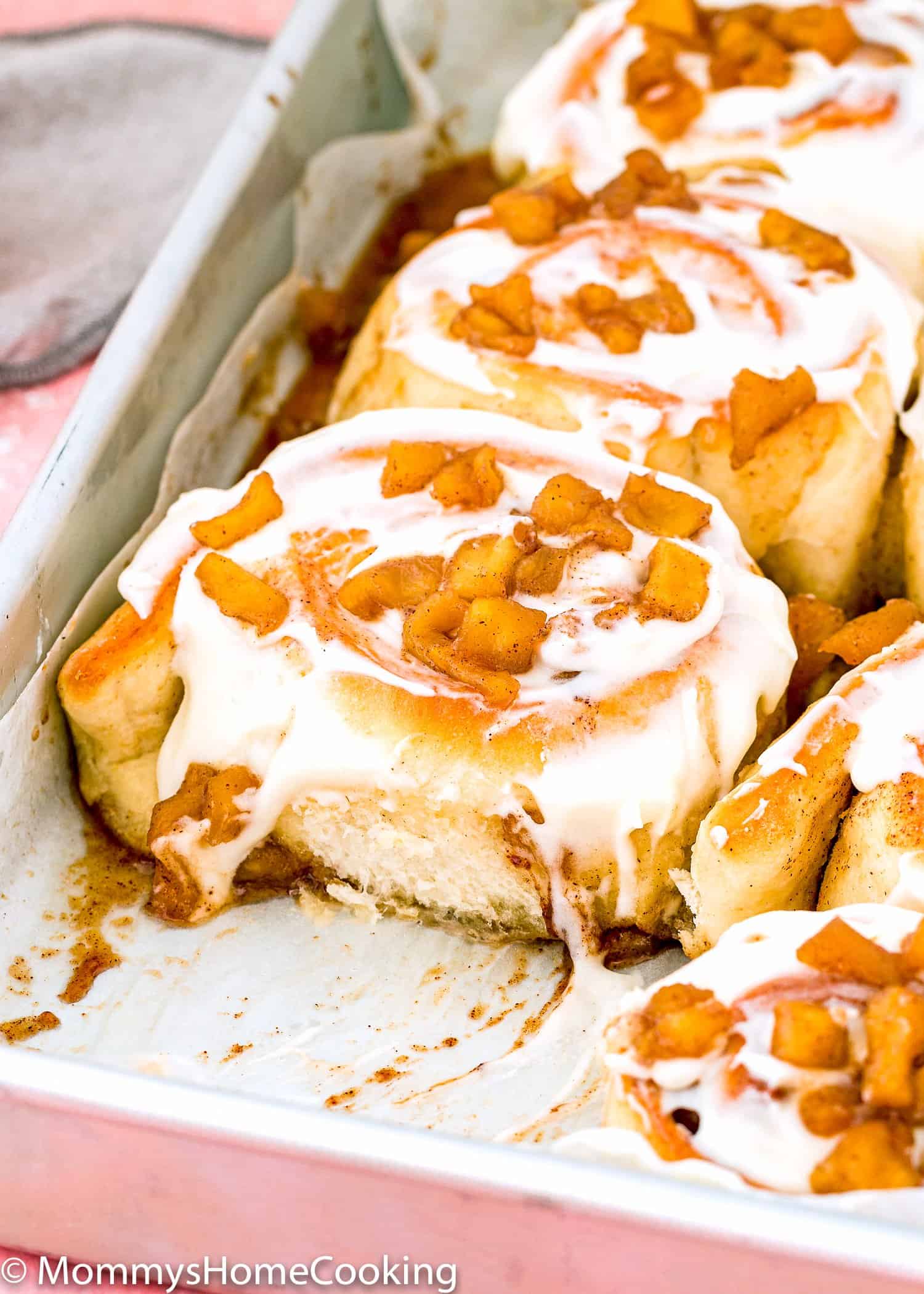 Eggless Apple Cinnamon Roll in a baking tray