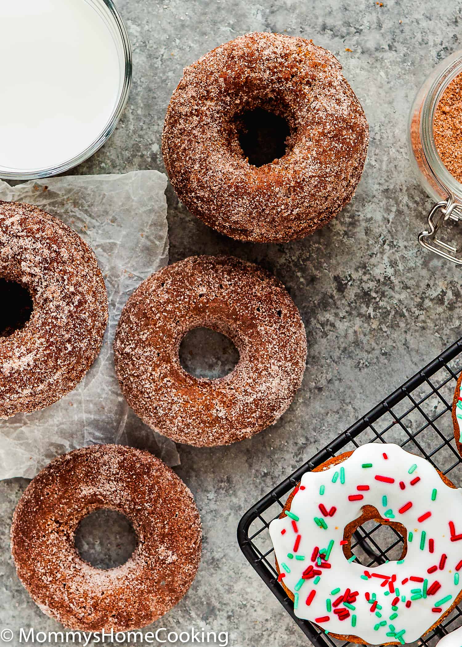 Eggless Gingerbread Donuts coated with cinnamon sugar