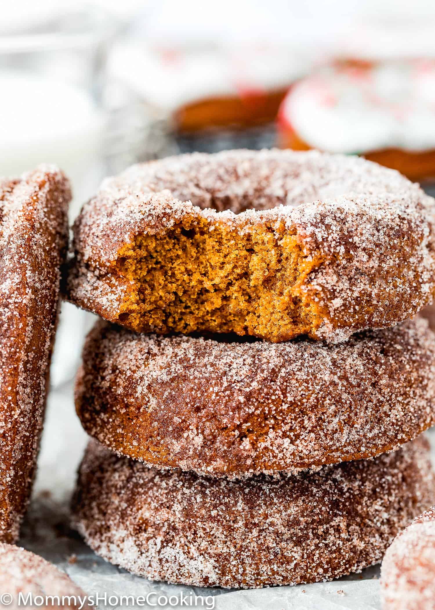 Eggless Gingerbread Donuts showing the inside texture 