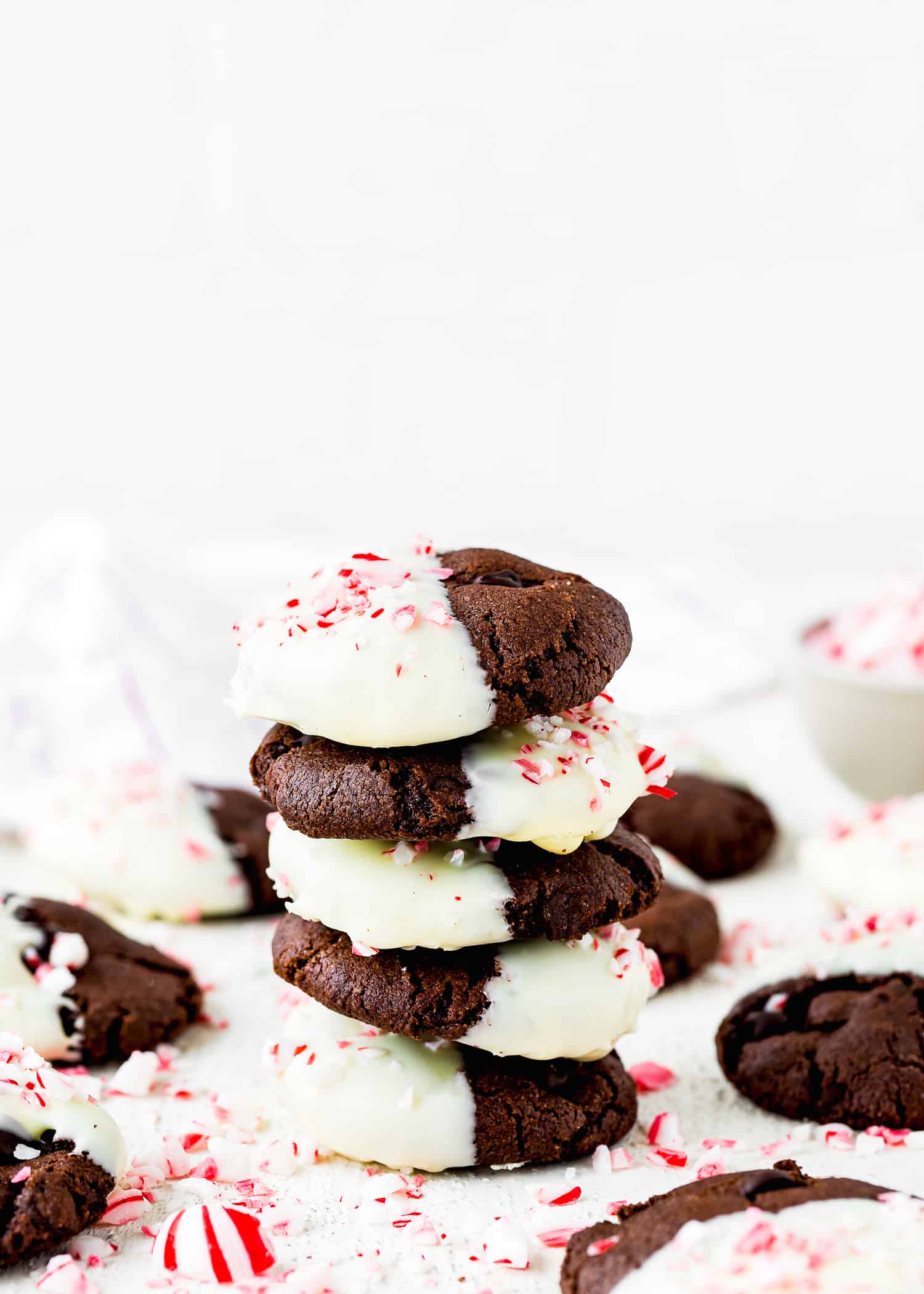 Eggless Triple Chocolate Peppermint Cookies stack.