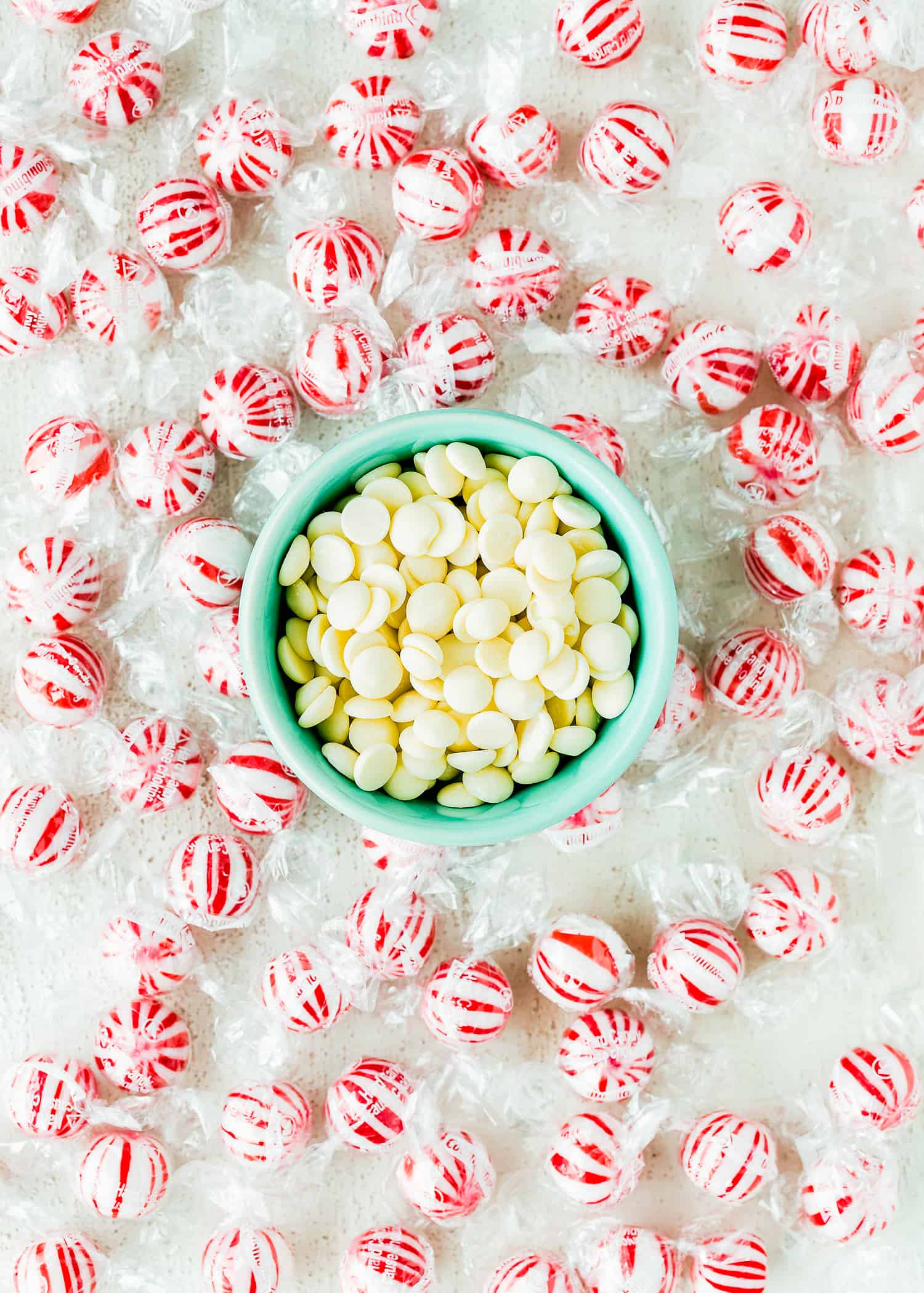 white chocolate and peppermint candies