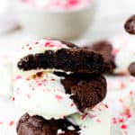 Eggless Triple Chocolate Peppermint Cookies showing fudgy center