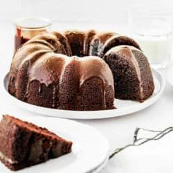 Eggless Chocolate Bundt Cake on a serving plate