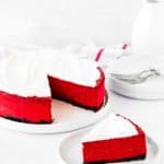 sliced Eggless Red Velvet Cheesecake on a plate