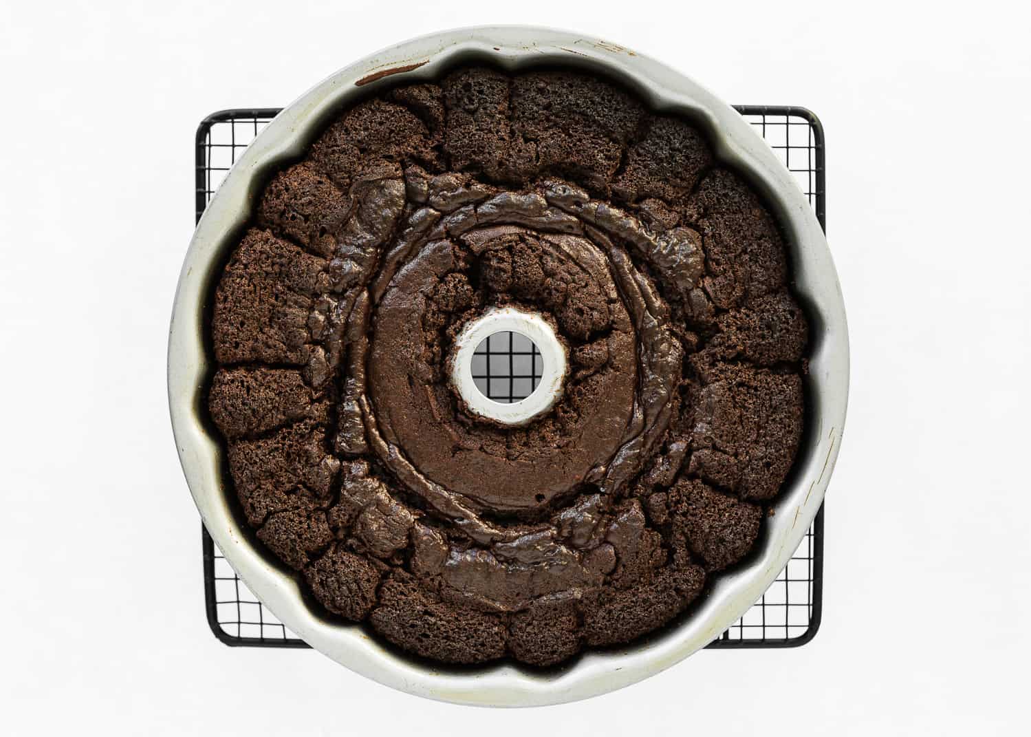 baked Eggless Chocolate Bundt in a cake pan. 