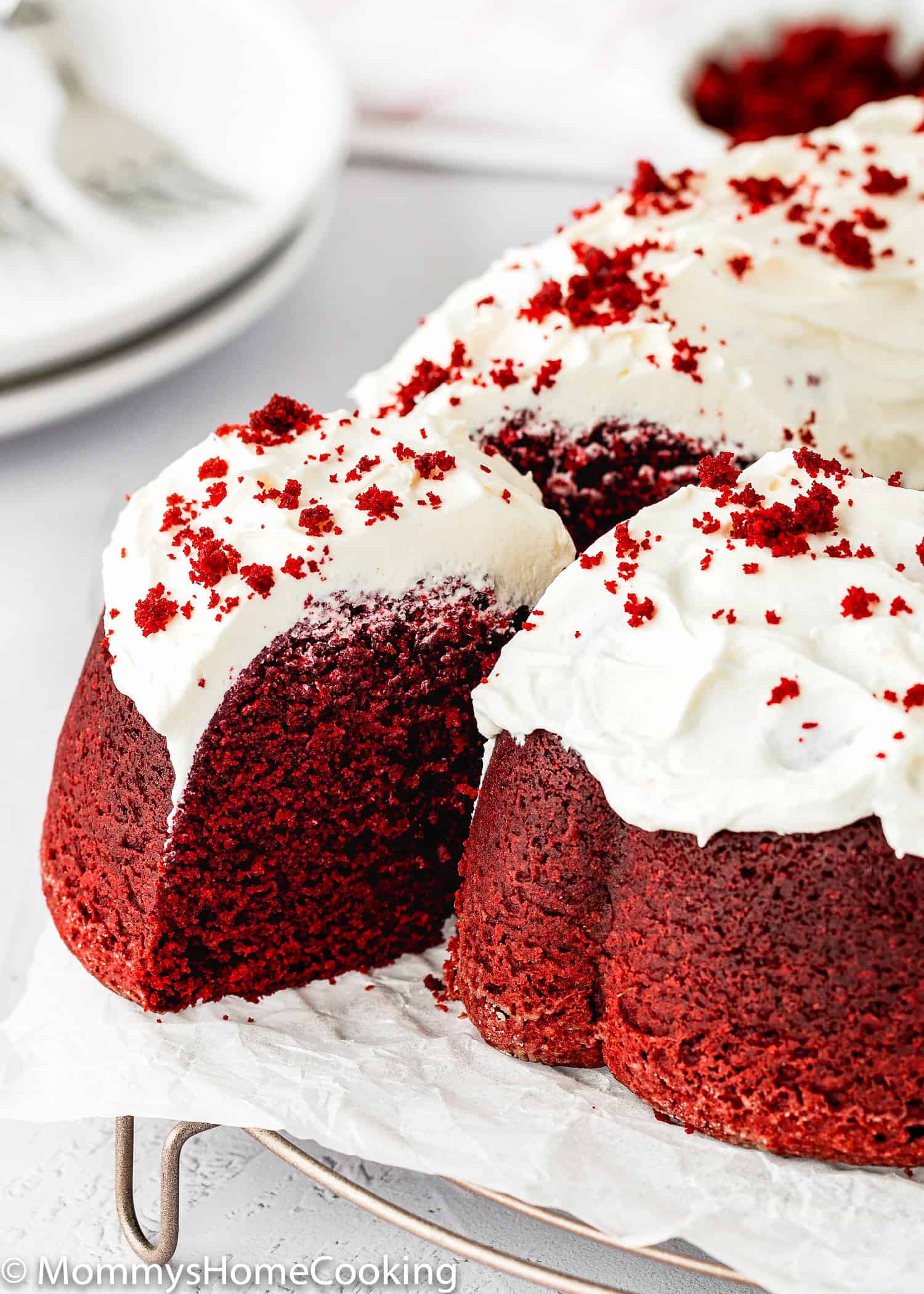 sliced Eggless Red Velvet Bundt Cake