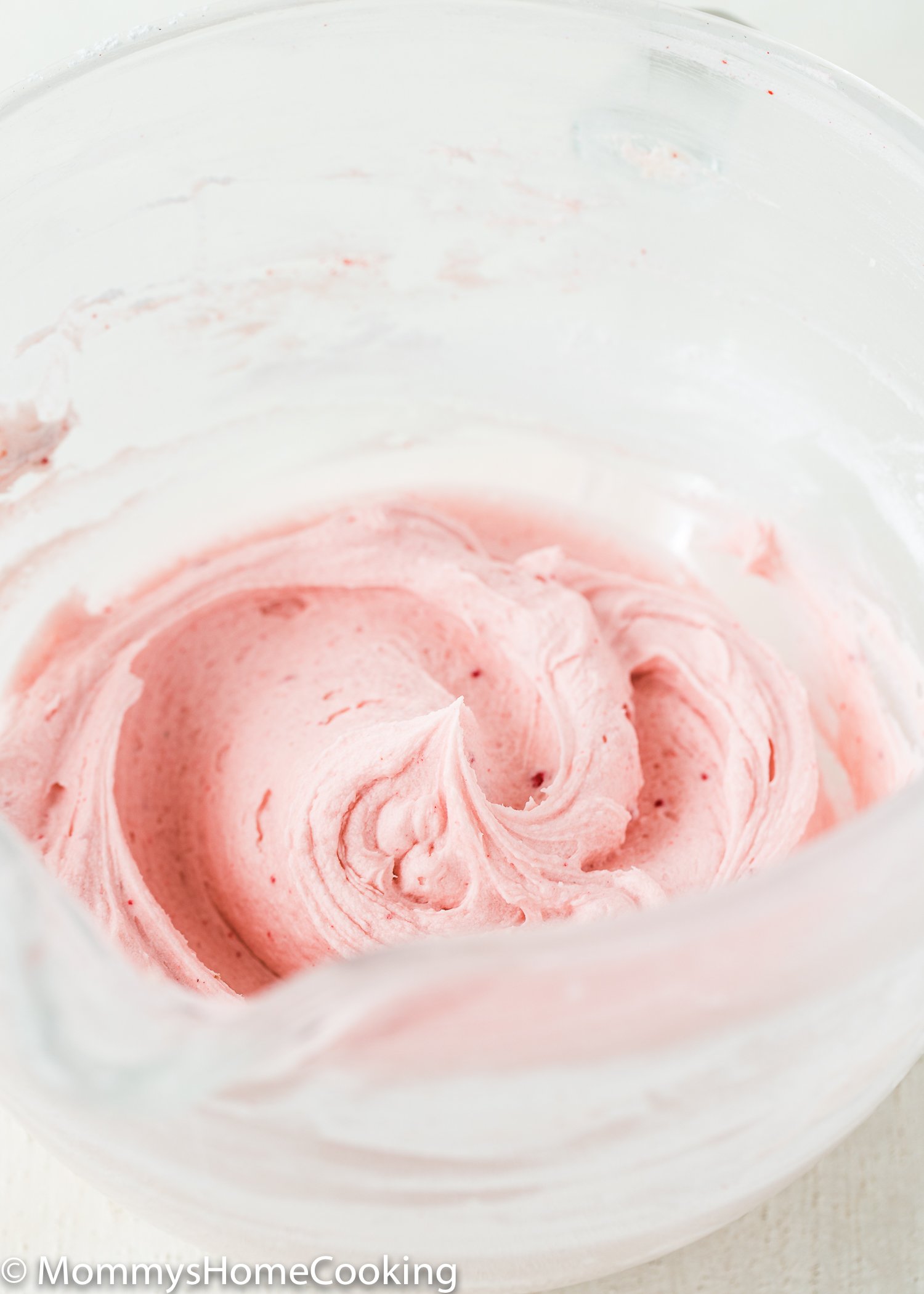 Easy Strawberry Frosting Buttercream in a mixing bowl.