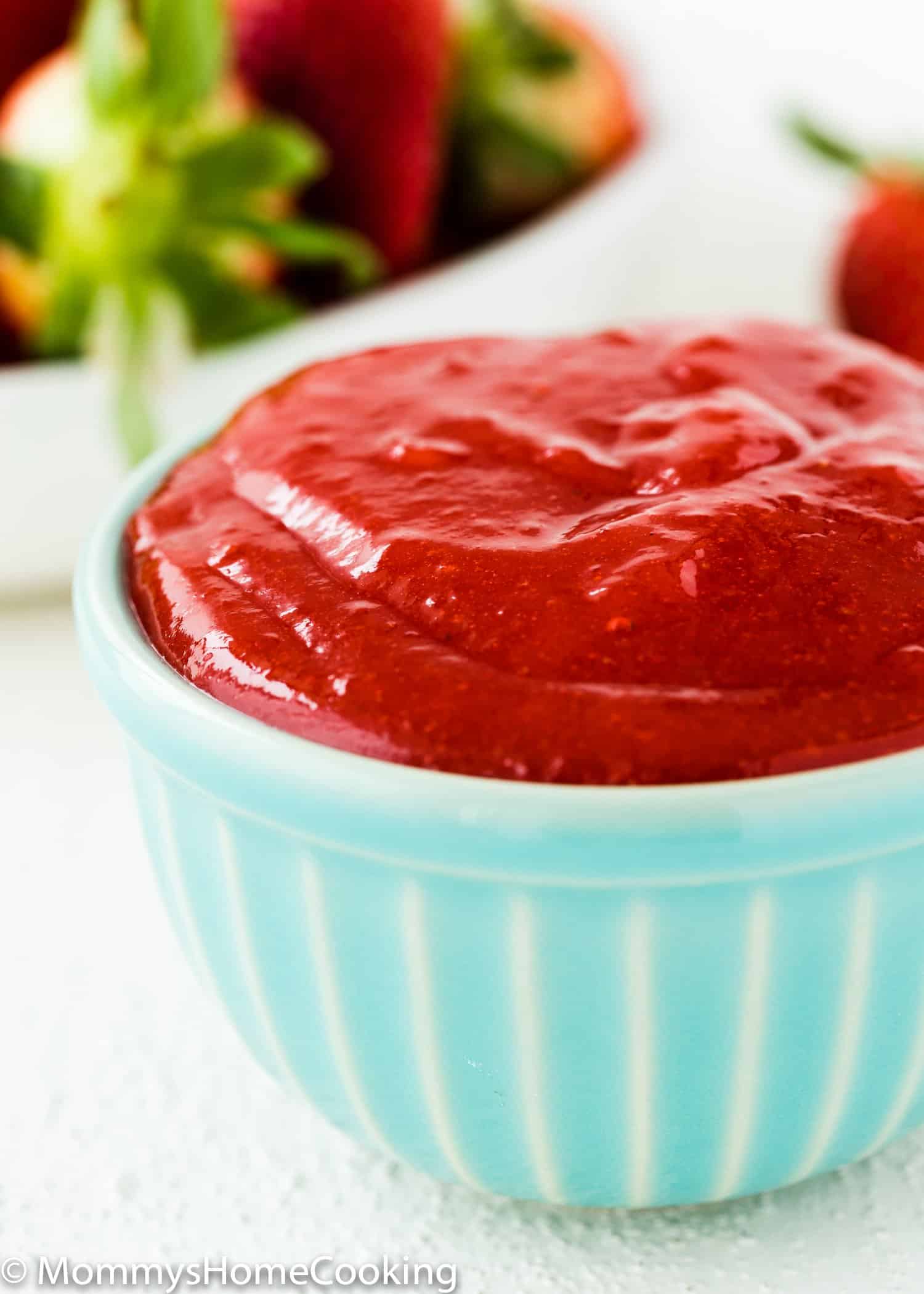 Easy Strawberry Reduction in a blue bowl