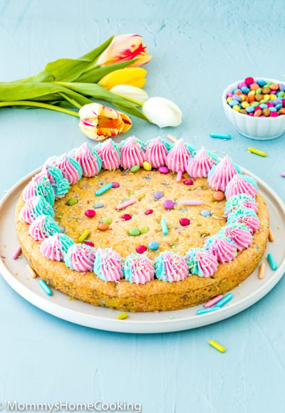 Eggless Easter Sugar Cookie Cake on a serving plate