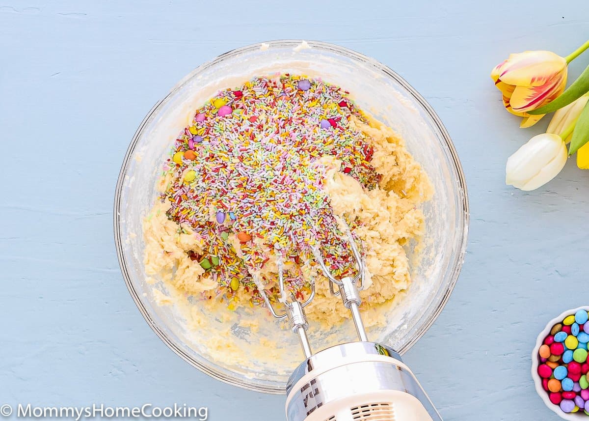 egg free cookie dough and sprinkle in a bowl with a hand mixer