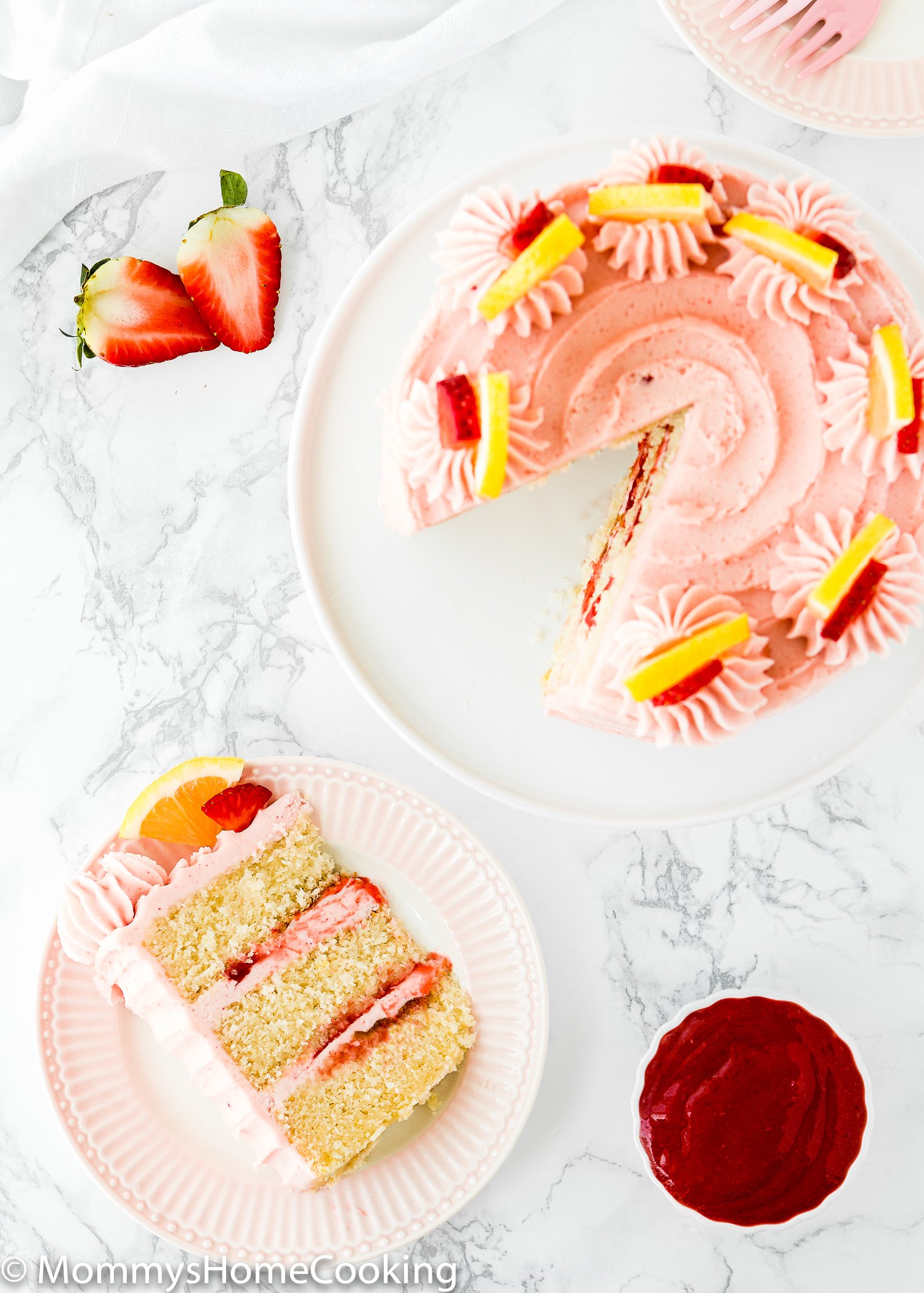 sliced Eggless Strawberry Lemonade Cake 
